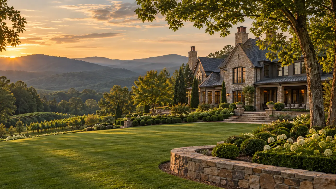 Landscaped Northeast Georgia estate in the mountain foothills