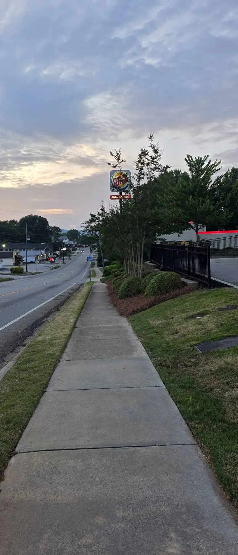 Maintained roadside lawn, sidewalk, shrubs, and landscape beds after service